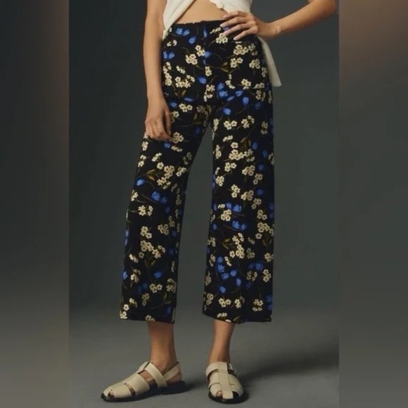 Maeve by Anthropologie The Colette Floral Cropped Wide-leg Ponte Pants Rare - Picture 1 of 6